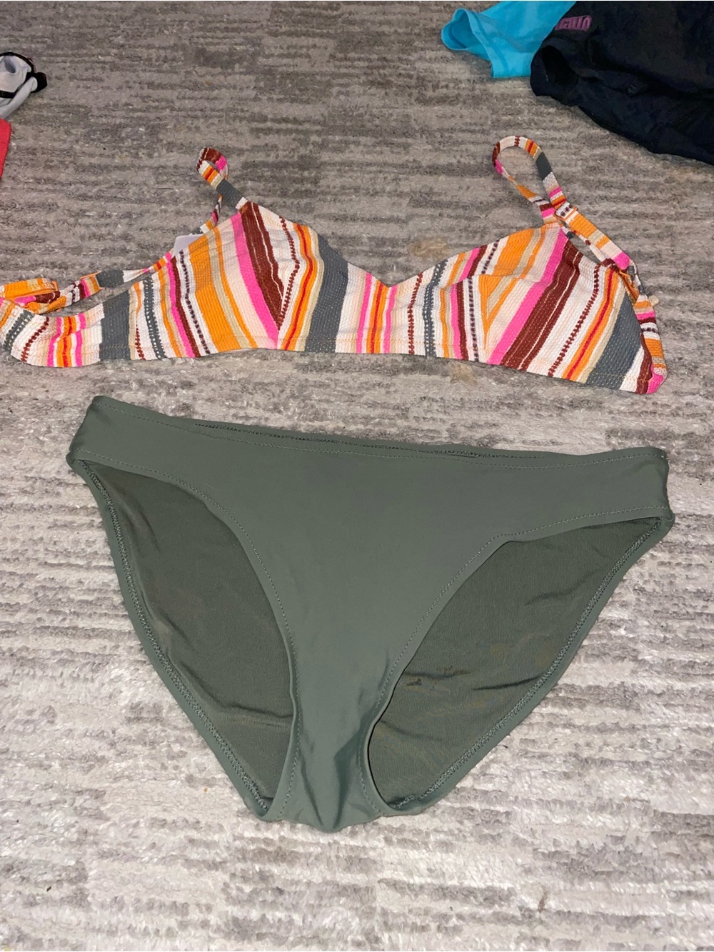 Striped Multicolor & Olive Two-Piece Swim Set - Women